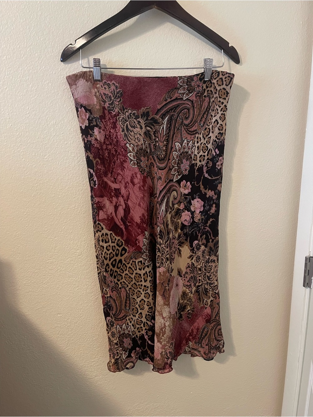 Karen Kane Burgundy Floral & Leopard Midi Skirt